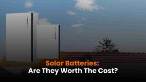 Solar batteries storing energy for home backup power.